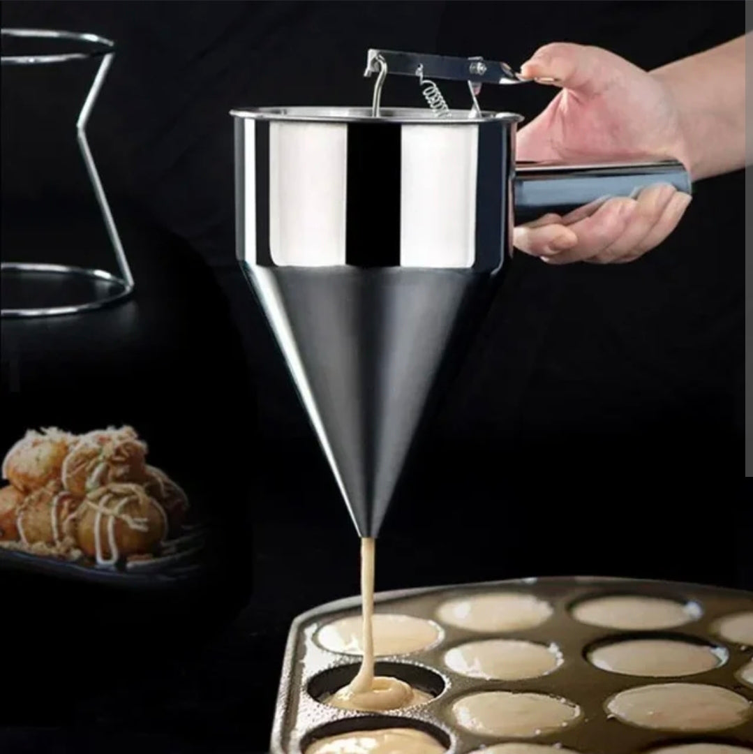 Waffle Batter Dispenser Funnel with Stand Pancake Batter Dispenser Baking Tool Stainless Steel Fish Ball Funnel Kitchen Tools