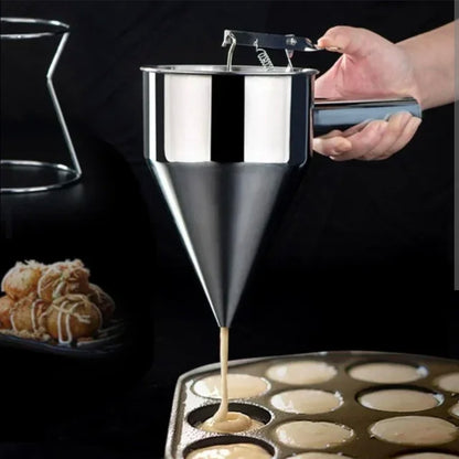 Waffle Batter Dispenser Funnel with Stand Pancake Batter Dispenser Baking Tool Stainless Steel Fish Ball Funnel Kitchen Tools