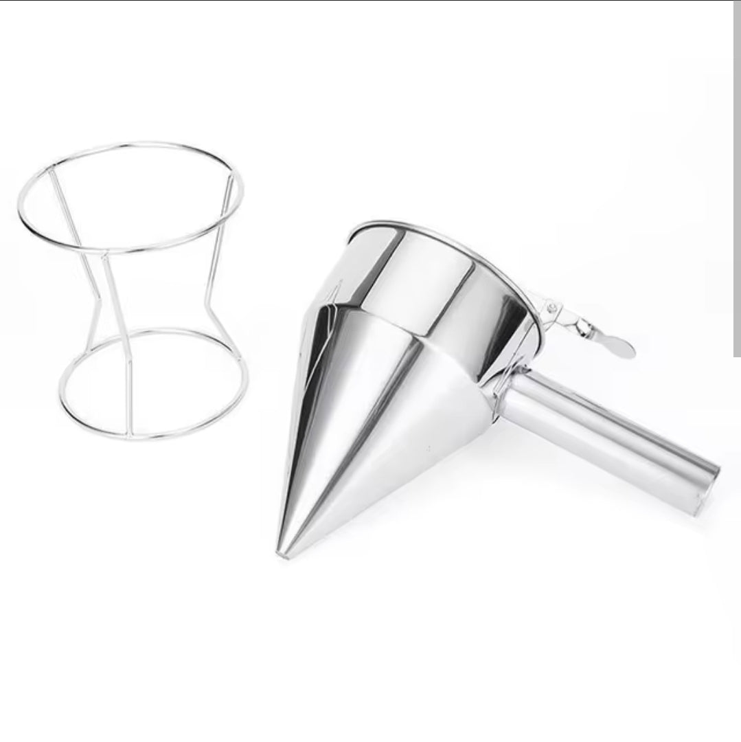 Waffle Batter Dispenser Funnel with Stand Pancake Batter Dispenser Baking Tool Stainless Steel Fish Ball Funnel Kitchen Tools